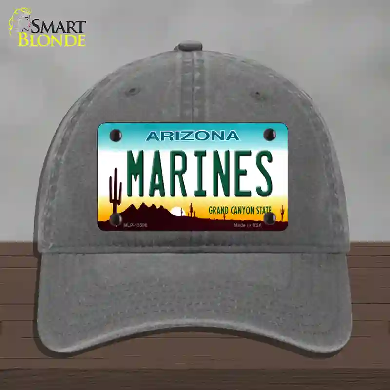 Marines Arizona Novelty License Plate Hat Tag Unconstructed Cotton / Charcoal