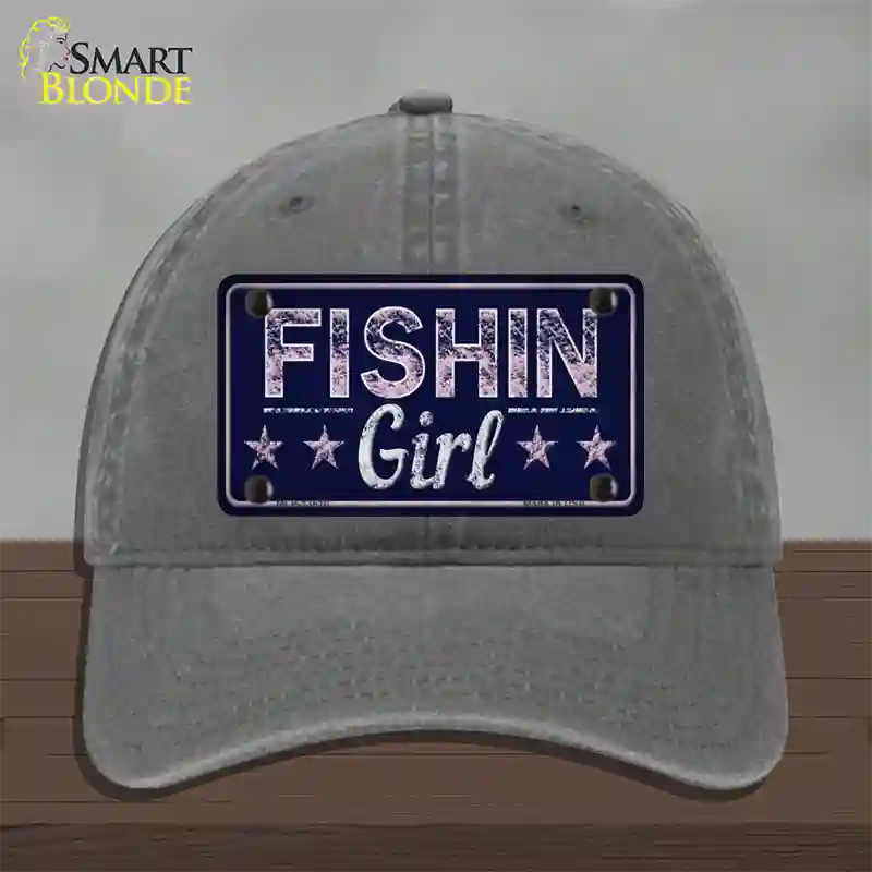 Fishin Girl Novelty License Plate Hat Tag Unconstructed Cotton / Charcoal