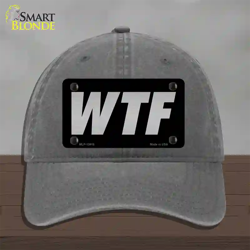 WTF Black Novelty License Plate Hat Tag Unconstructed Cotton / Charcoal