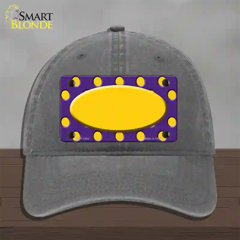 Yellow Purple Polka Dot Center Oval Novelty License Plate Hat Unconstructed Cotton / Charcoal