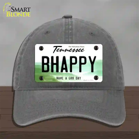 Be Happy Novelty License Plate Hat Tag Unconstructed Cotton / Charcoal