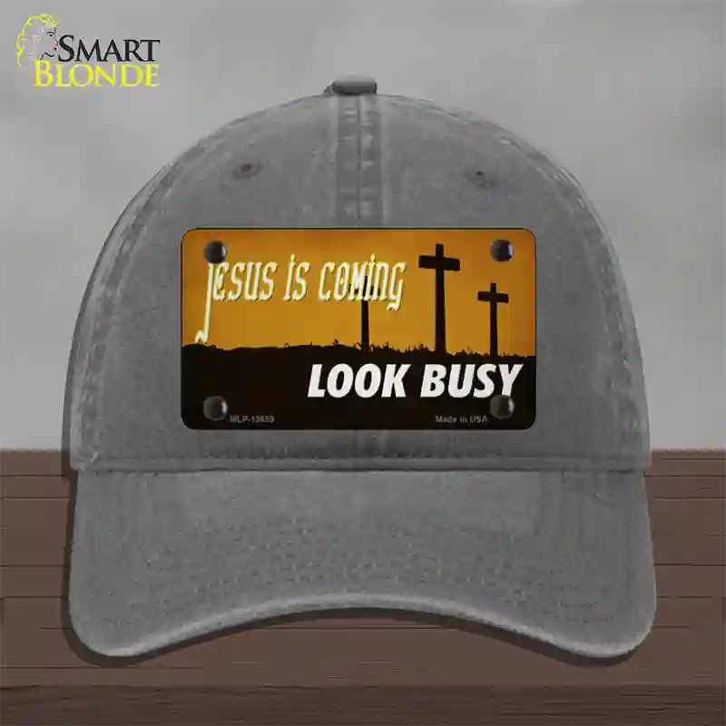 Jesus Is Coming Novelty License Plate Hat Tag Unconstructed Cotton / Charcoal