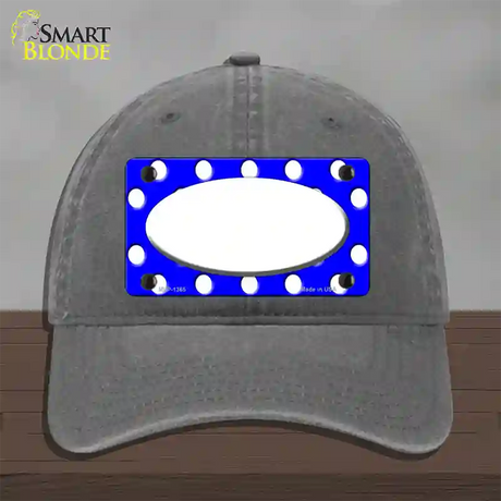 White Royal Blue Polka Dot Center Oval Novelty License Plate Hat Unconstructed Cotton / Charcoal