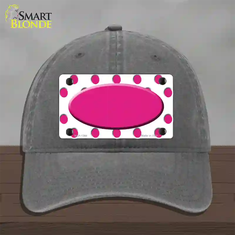 Hot Pink White Polka Dot Center Oval Novelty License Plate Hat Unconstructed Cotton / Charcoal