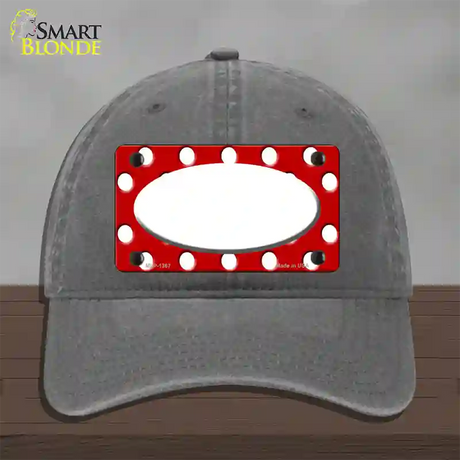 White Red Polka Dot Center Oval Novelty License Plate Hat Unconstructed Cotton / Charcoal