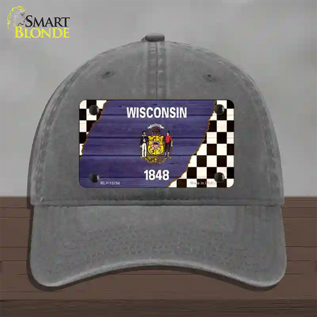 Wisconsin Racing Flag Novelty License Plate Hat Tag Unconstructed Cotton / Charcoal