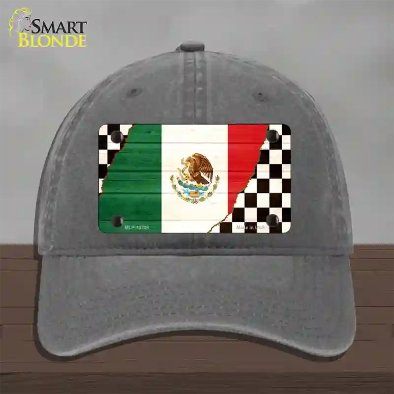 Mexico Racing Flag Novelty License Plate Hat Tag Unconstructed Cotton / Charcoal