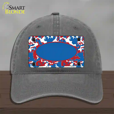 Patriotic Camouflage With Blue Center Oval Novelty License Plate Hat Unconstructed Cotton / Charcoal