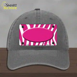 Hot Pink White Zebra Center Oval Novelty License Plate Hat Unconstructed Cotton / Charcoal