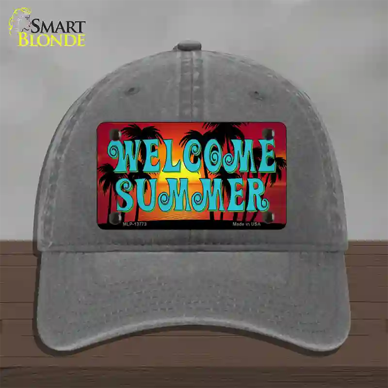 Welcome Summer Novelty License Plate Hat Tag Unconstructed Cotton / Charcoal