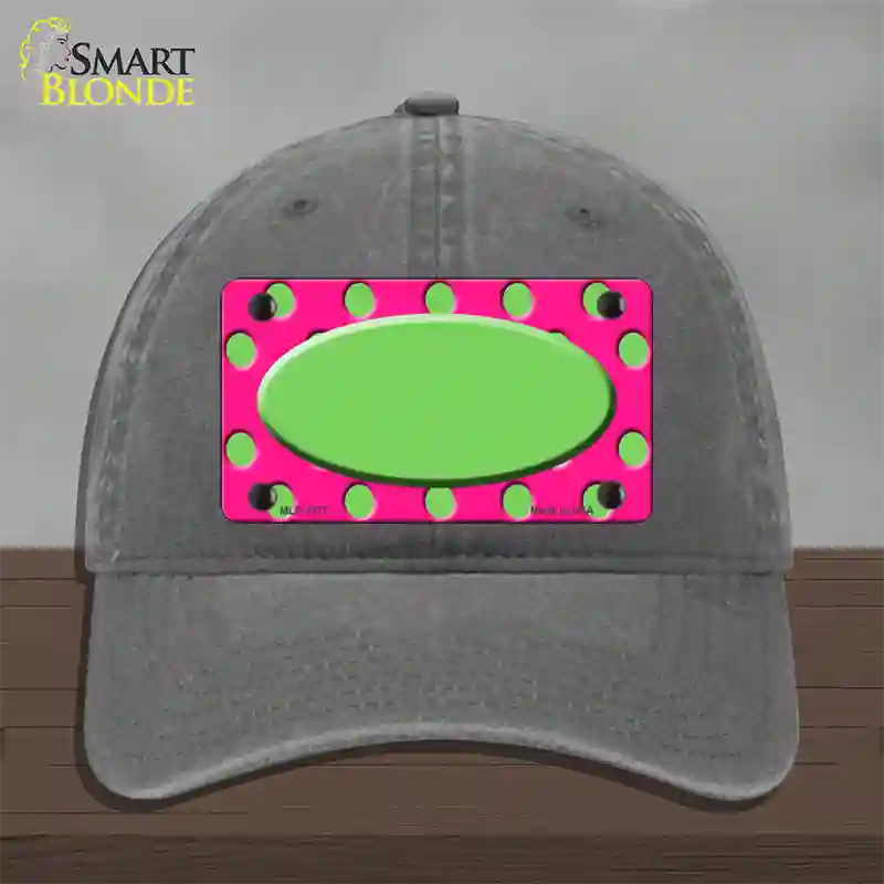 Lime Green Pink Polka Dot Lime Green Center Oval Novelty License Plate Hat Unconstructed Cotton / Charcoal