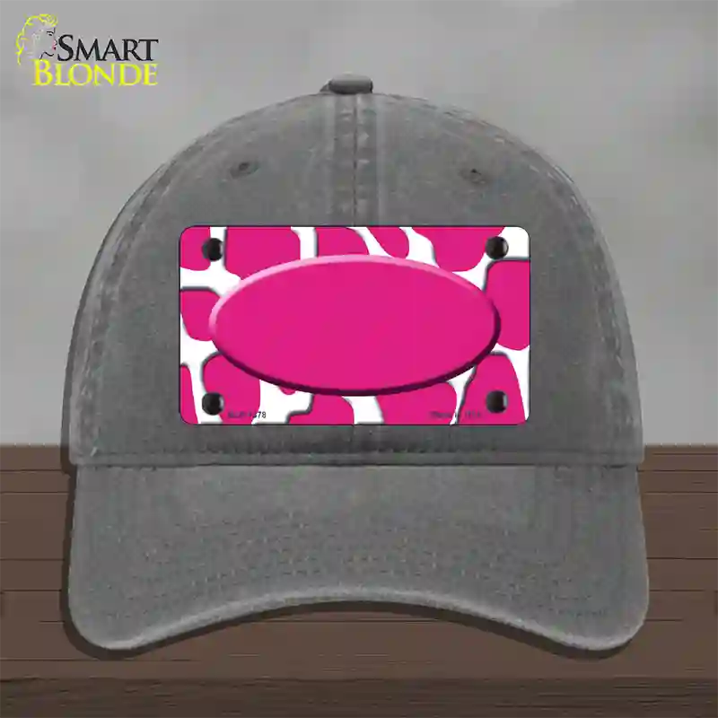 Pink White Giraffe Center Oval Novelty License Plate Hat Unconstructed Cotton / Charcoal