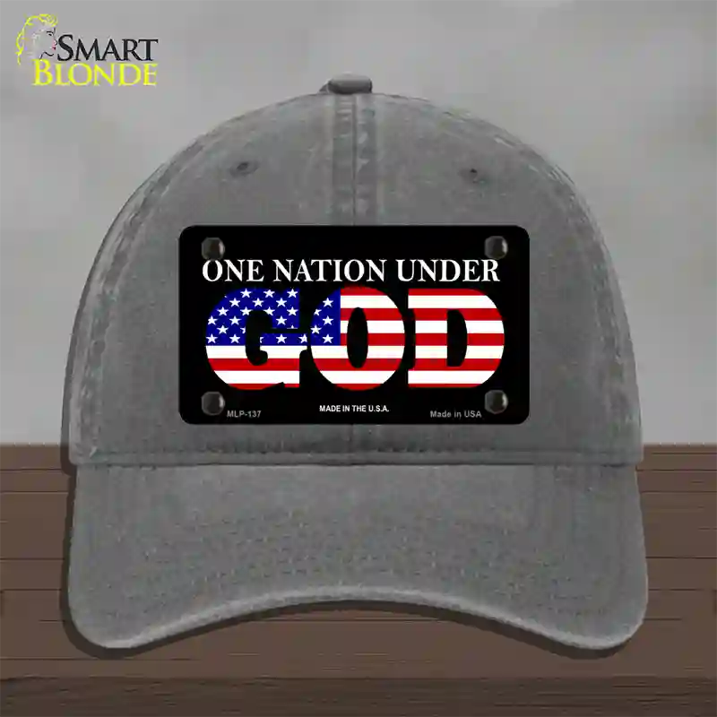 One Nation Under God Novelty License Plate Hat Unconstructed Cotton / Charcoal