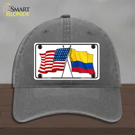 Colombia USA Crossed Flags Novelty License Plate Hat Tag Unconstructed Cotton / Charcoal