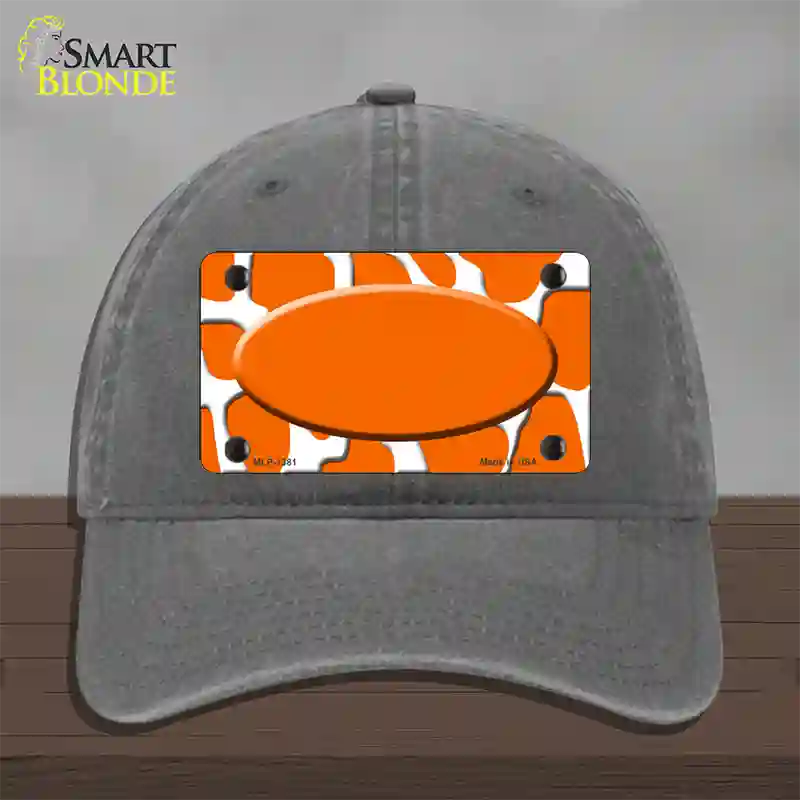 Orange White Giraffe Center Oval Novelty License Plate Hat Unconstructed Cotton / Charcoal