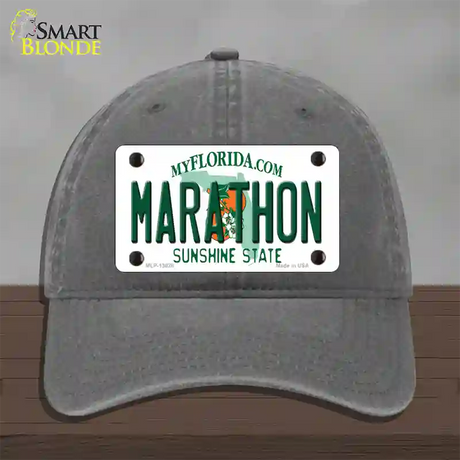 Marathon Florida Novelty License Plate Hat Tag Unconstructed Cotton / Charcoal