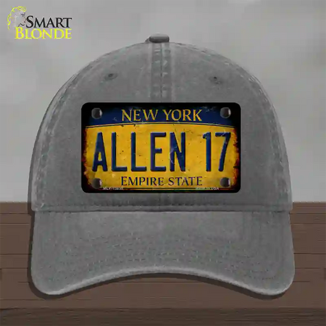 Allen 17 New York Yellow Novelty License Plate Hat Tag Unconstructed Cotton / Charcoal