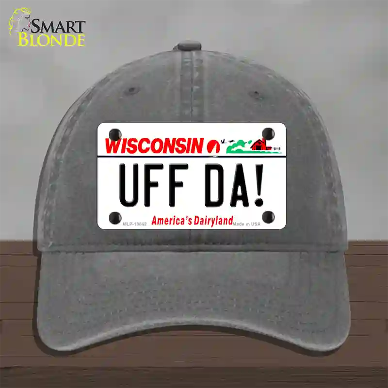 Uff Da Wisconsin Novelty License Plate Hat Tag Unconstructed Cotton / Charcoal