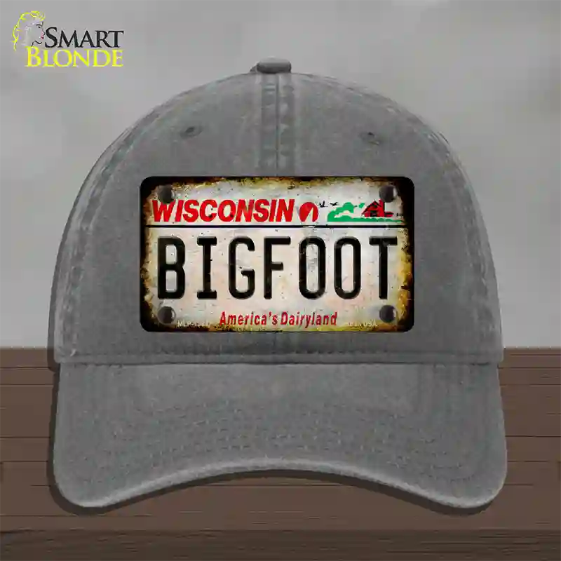 Bigfoot Wisconsin Novelty License Plate Hat Tag Unconstructed Cotton / Charcoal