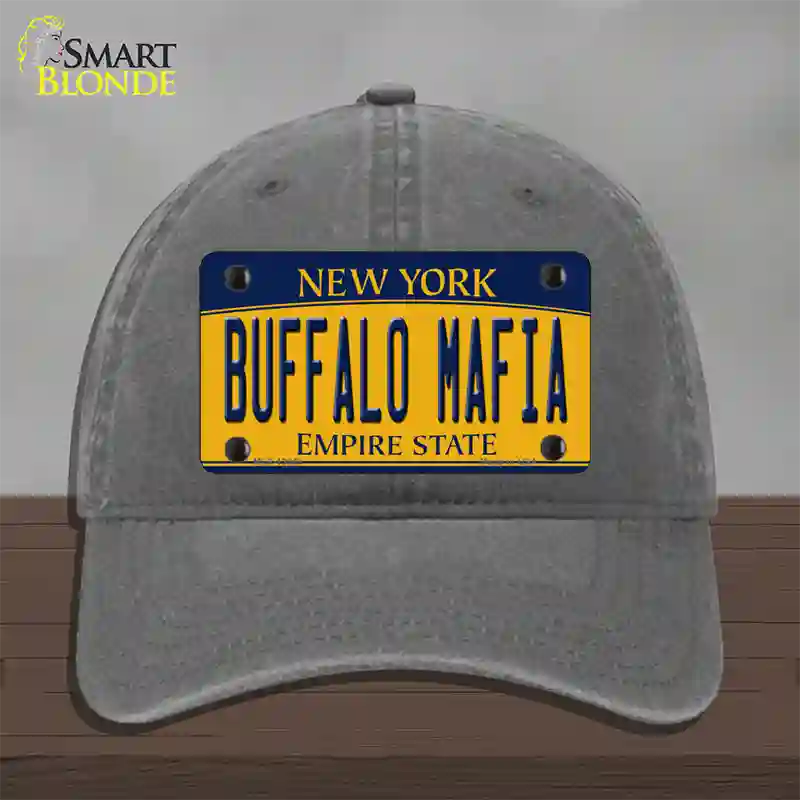 Buffalo Mafia NY Yellow Novelty License Plate Hat Tag Unconstructed Cotton / Charcoal