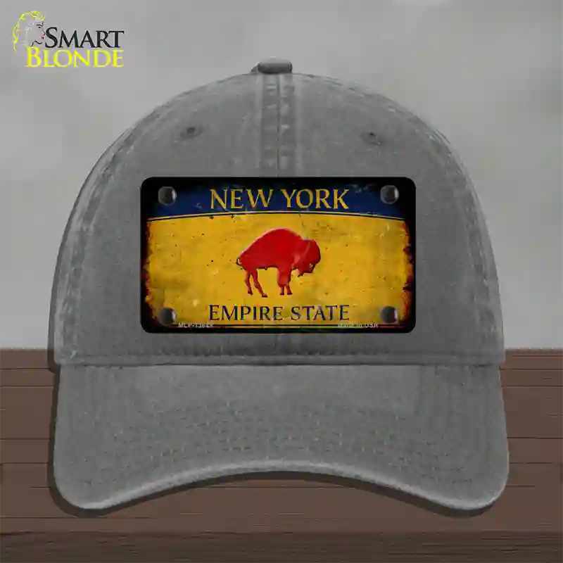 Red Buffalo NY Yellow Rusty Novelty License Plate Hat Tag Unconstructed Cotton / Charcoal