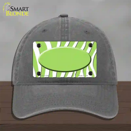 Lime Green White Zebra Center Oval Novelty License Plate Hat Unconstructed Cotton / Charcoal