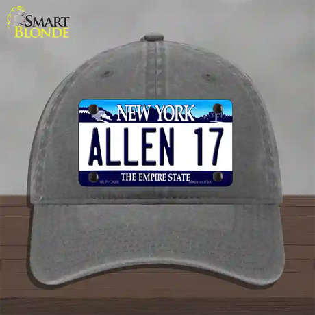 Allen 17 NY Blue Novelty License Plate Hat Tag Unconstructed Cotton / Charcoal