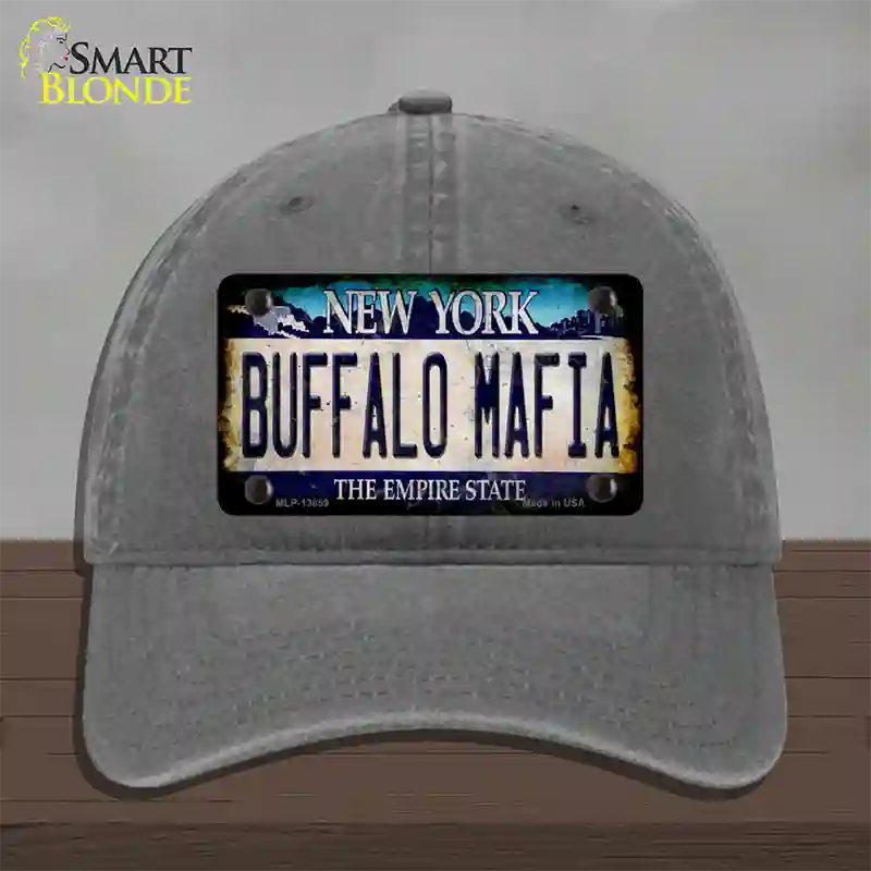 Buffalo Mafia NY Blue Rusty Novelty License Plate Hat Tag Unconstructed Cotton / Charcoal