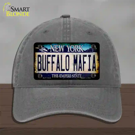 Buffalo Mafia NY Blue Rusty Novelty License Plate Hat Tag Unconstructed Cotton / Charcoal