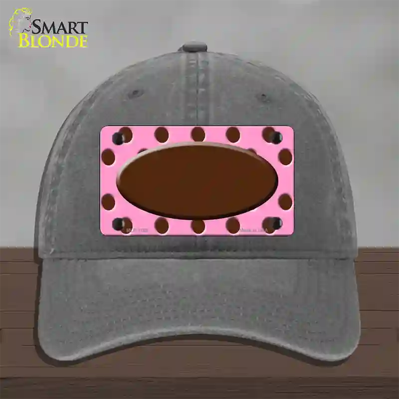 Brown Pink Polka Dot Brown Center Oval Novelty License Plate Hat Unconstructed Cotton / Charcoal