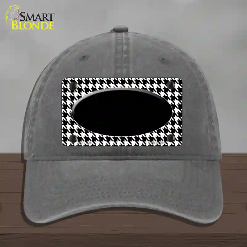 White Black Houndstooth Black Center Oval Novelty License Plate Hat Unconstructed Cotton / Charcoal