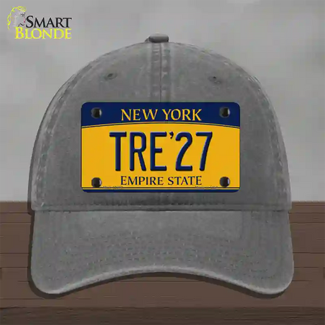 Tre 27 New York Yellow Novelty License Plate Hat Tag Unconstructed Cotton / Charcoal