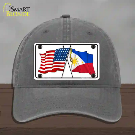 Philippines US Crossed Flag Novelty License Plate Hat Tag Unconstructed Cotton / Charcoal