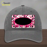 Pink Camo With Black Center Oval Novelty License Plate Hat Unconstructed Cotton / Charcoal