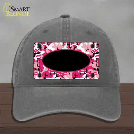 Pink Camo With Black Center Oval Novelty License Plate Hat Unconstructed Cotton / Charcoal