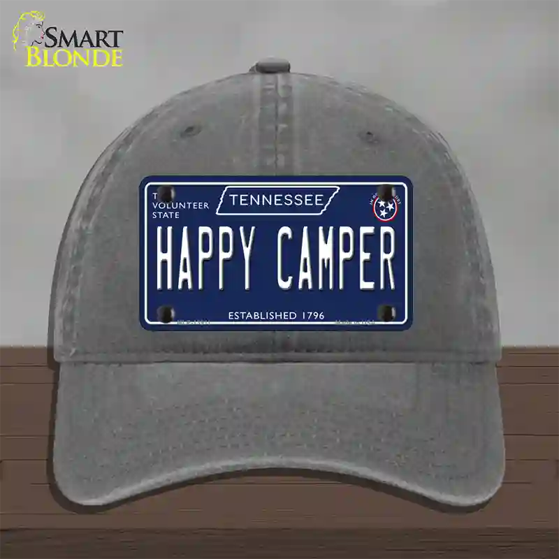 Happy Camper Tennessee Blue Novelty License Plate Hat Tag Unconstructed Cotton / Charcoal