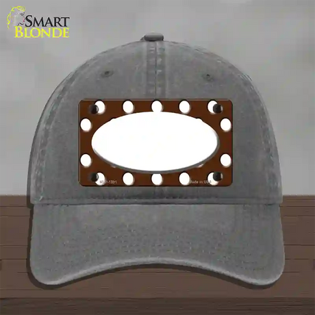 White Brown Polka Dot Center Oval Novelty License Plate Hat Unconstructed Cotton / Charcoal