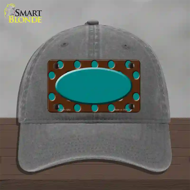 Teal Brown Polka Dot Center Oval Novelty License Plate Hat Unconstructed Cotton / Charcoal