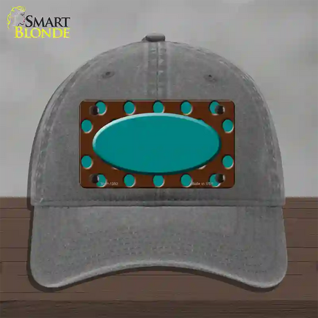 Teal Brown Polka Dot Center Oval Novelty License Plate Hat Unconstructed Cotton / Charcoal