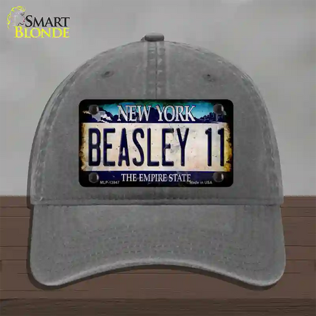 Beasley 11 New York Blue Novelty License Plate Hat Tag Unconstructed Cotton / Charcoal