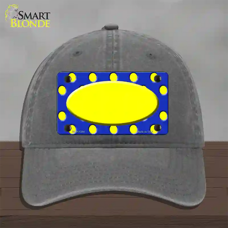 Yellow Royal Blue Polka Dot Center Oval Novelty License Plate Hat Unconstructed Cotton / Charcoal