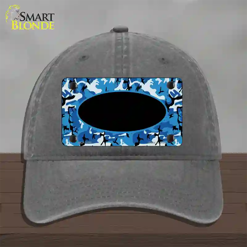 Blue Camo With Black Center Oval Novelty License Plate Hat Unconstructed Cotton / Charcoal