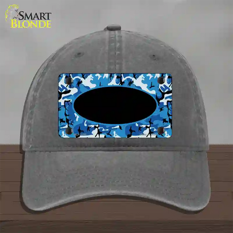 Blue Camo With Black Center Oval Novelty License Plate Hat Unconstructed Cotton / Charcoal