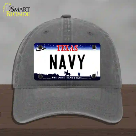 Texas Navy Novelty License Plate Hat Tag Unconstructed Cotton / Charcoal