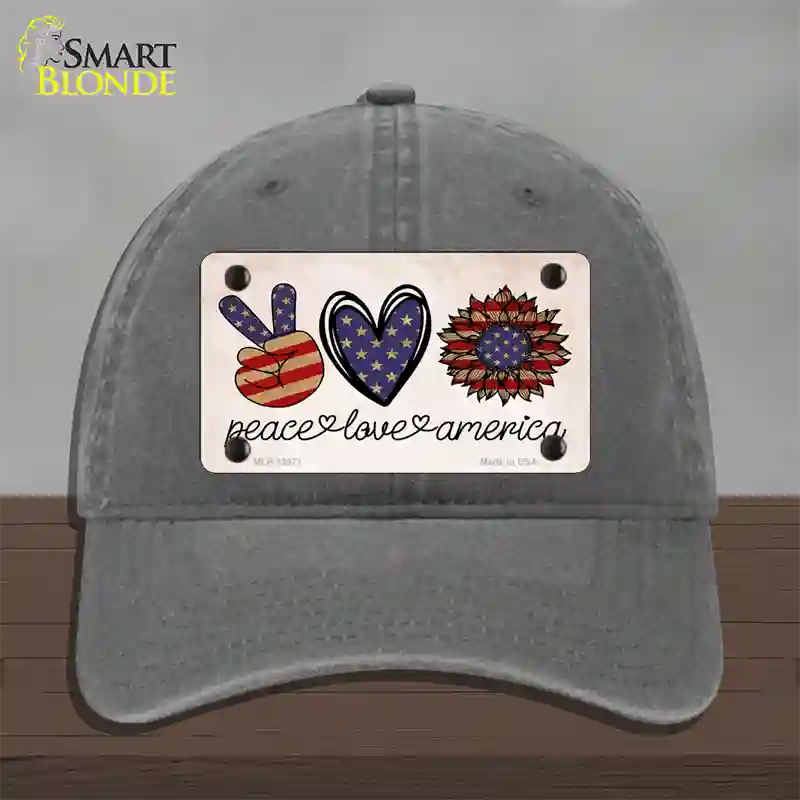 Peace Love America Novelty License Plate Hat Tag Unconstructed Cotton / Charcoal