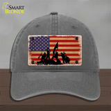 Grunge American Flag with Soldiers Novelty License Plate Hat Tag Unconstructed Cotton / Charcoal