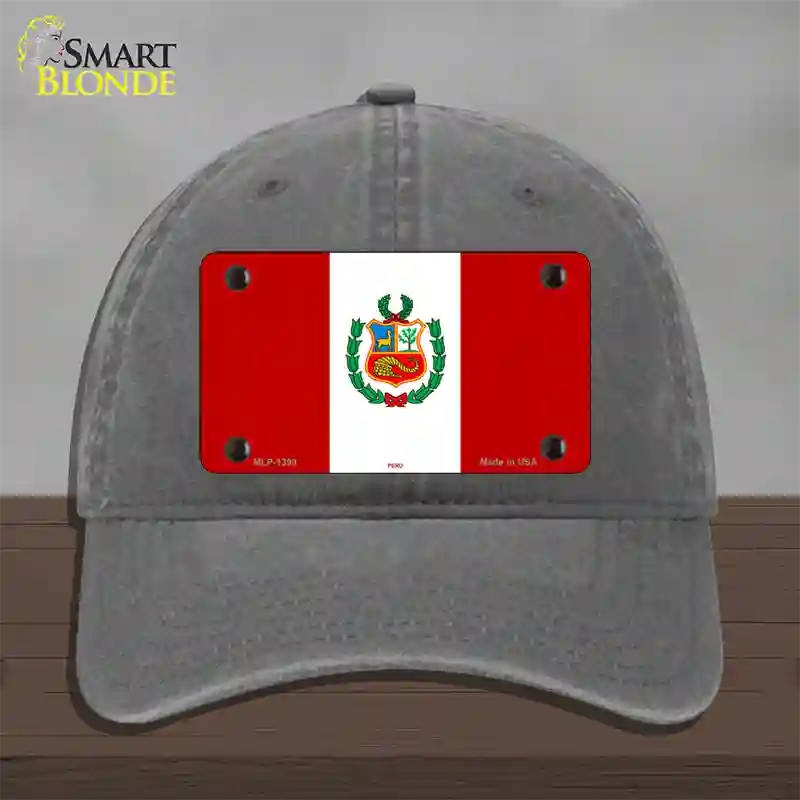 Peru Flag Novelty License Plate Hat Unconstructed Cotton / Charcoal