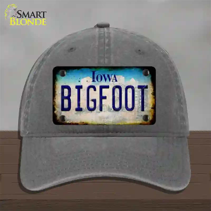 Bigfoot Iowa Novelty License Plate Hat Tag Unconstructed Cotton / Charcoal