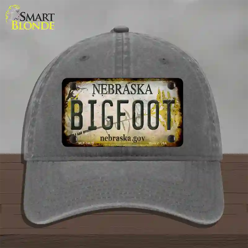 Bigfoot Nebraska Novelty License Plate Hat Tag Unconstructed Cotton / Charcoal