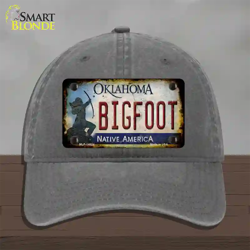 Bigfoot Oklahoma Novelty License Plate Hat Tag Unconstructed Cotton / Charcoal